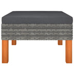vidaXL Outdoor Footstool - Gray Poly Rattan and Solid Eucalyptus - Steel Frame with Removable and Washable Cushion Cover