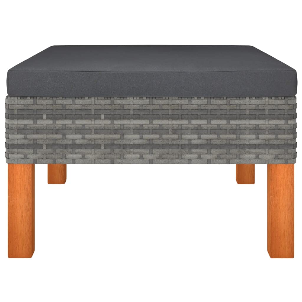 vidaXL Outdoor Footstool - Gray Poly Rattan and Solid Eucalyptus - Steel Frame with Removable and Washable Cushion Cover
