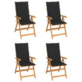 vidaXL 4X Solid Teak Wood Patio Chairs with Black Cushions Wooden Chair Garden Outdoor Seating Decoration Chair Terrance Backyard Furniture