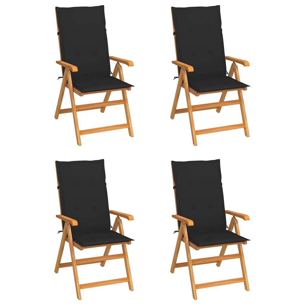 vidaXL 4X Solid Teak Wood Patio Chairs with Black Cushions Wooden Chair Garden Outdoor Seating Decoration Chair Terrance Backyard Furniture