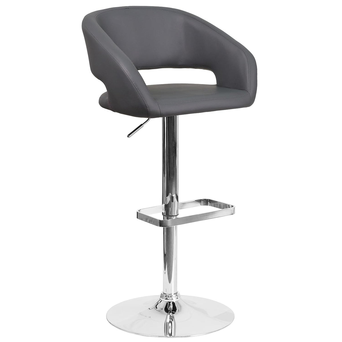 Flash Furniture Erik Comfortable & Stylish Contemporary Barstool With Rounded Mid-Back And Foot Rest, Adjustable Height - Gray Vinyl With Chrome Base