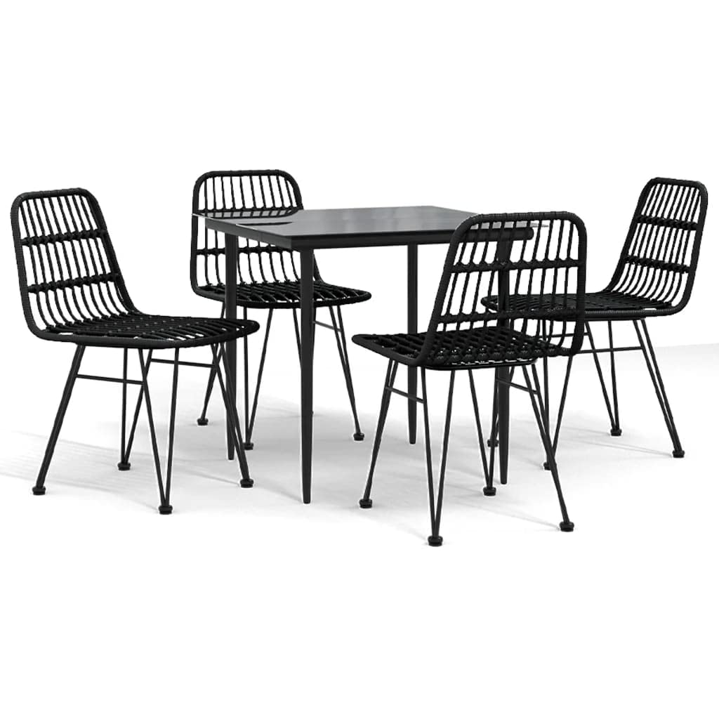 vidaXL Black Poly Rattan Patio Dining Set - 5-Piece Outdoor Furniture with Steel Frame, Comfortable Chairs & Easy-to-Clean Glass Tabletop