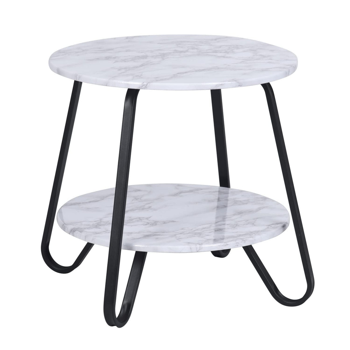 HomeRoots 18' Black and Marble White Manufactured Wood and Steel Round End Table