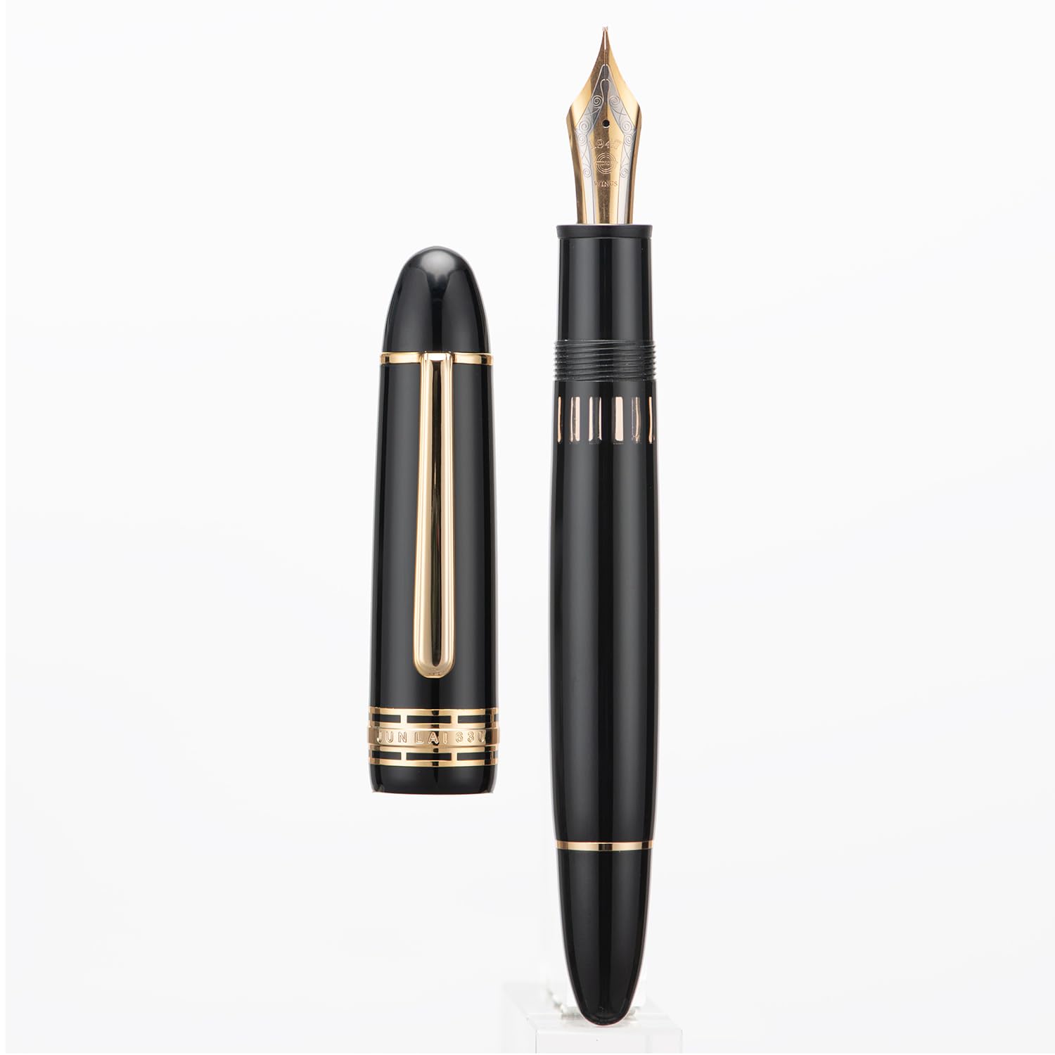 Yongsheng Junlai 630 Acrylic Fountain Pen, Size 8 Medium Nib With Piston Filling System, Piano Black Transparent Ink Tank Design