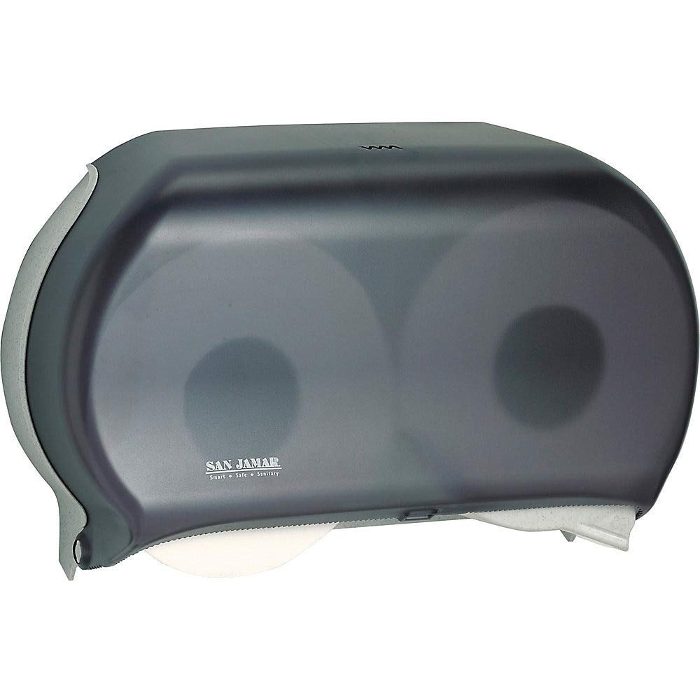 San Jamar R4000TBK Twin 9-Inch Jumbo Tissue Dispenser, 19 x 5 1/4 x 12, Transparent Black Pearl