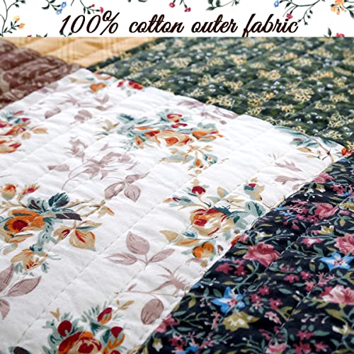 Cozy Line Home Fashions Olive Country Style Yellow Cotton Real Patchwork Quilt Bedding Set, Reversible Coverlet, Bedspread (Brow