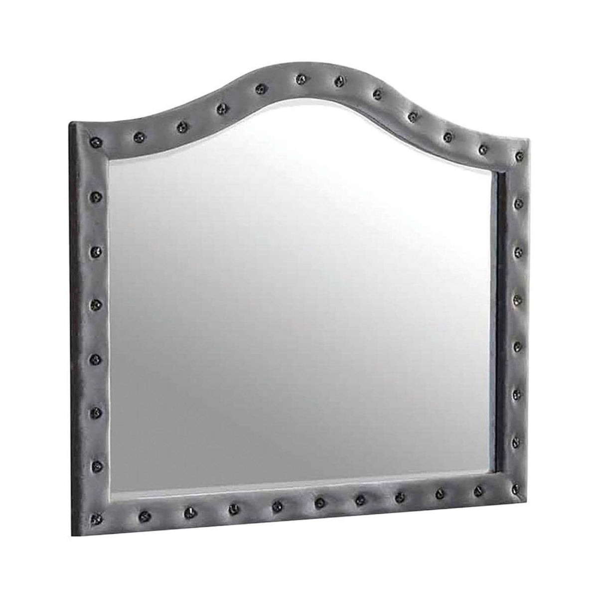 Coaster Furniture Deanna Upholstered Arched Frame And Nailhead Trim Mirror Grey Metallic 205104