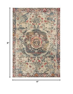 HomeRoots Polypropylene 4’x6’ Ivory Distressed Medallion Area Rug