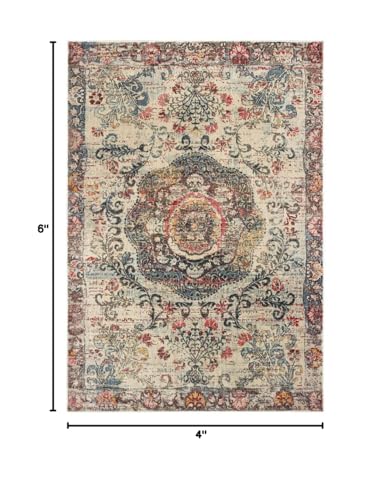 HomeRoots Polypropylene 4’x6’ Ivory Distressed Medallion Area Rug