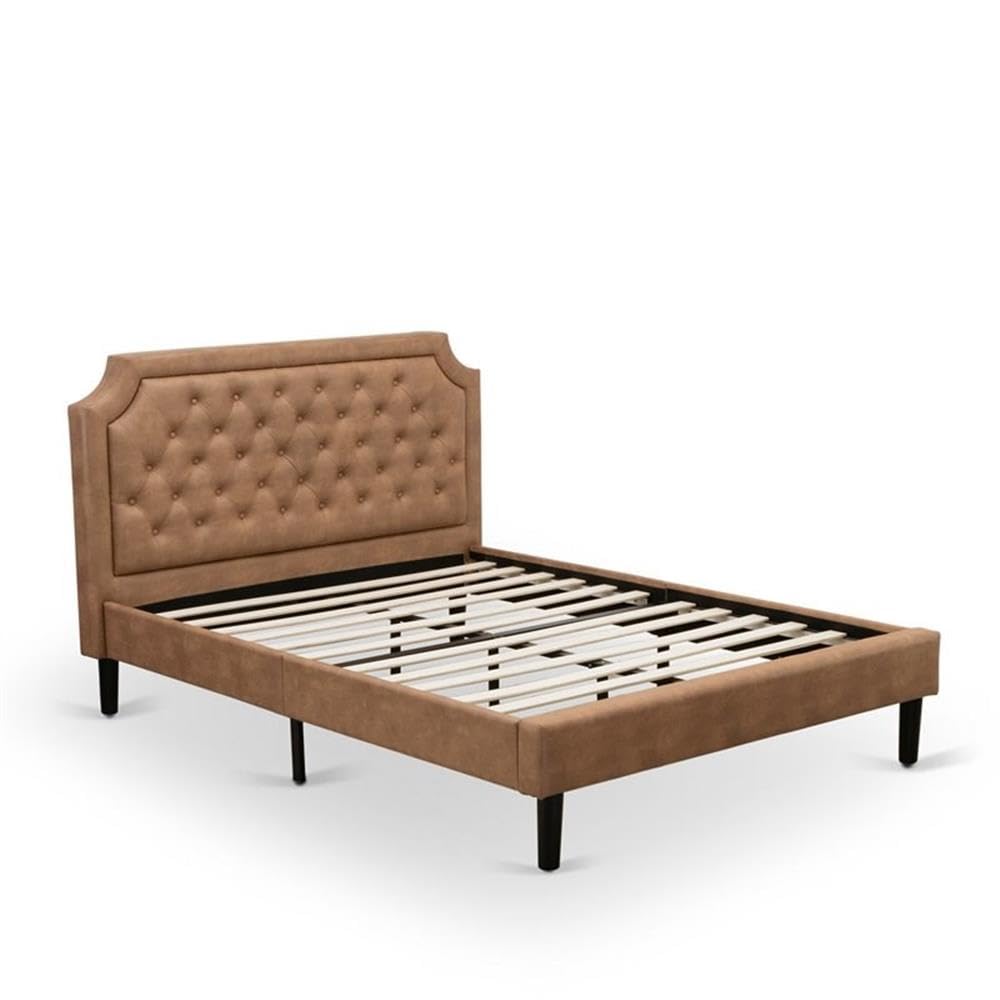 East West Furniture GBF-28-Q Queen Size Bed Contains Brown Textured Upholstered Headboard, Footboard and Wood Rails, Slats - Wooden 9 Legs with Full Support Queen Bed - Black Finish