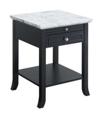 Convenience Concepts American Heritage Logan End Table With Drawer And Slide, White Faux Marble Top/Black