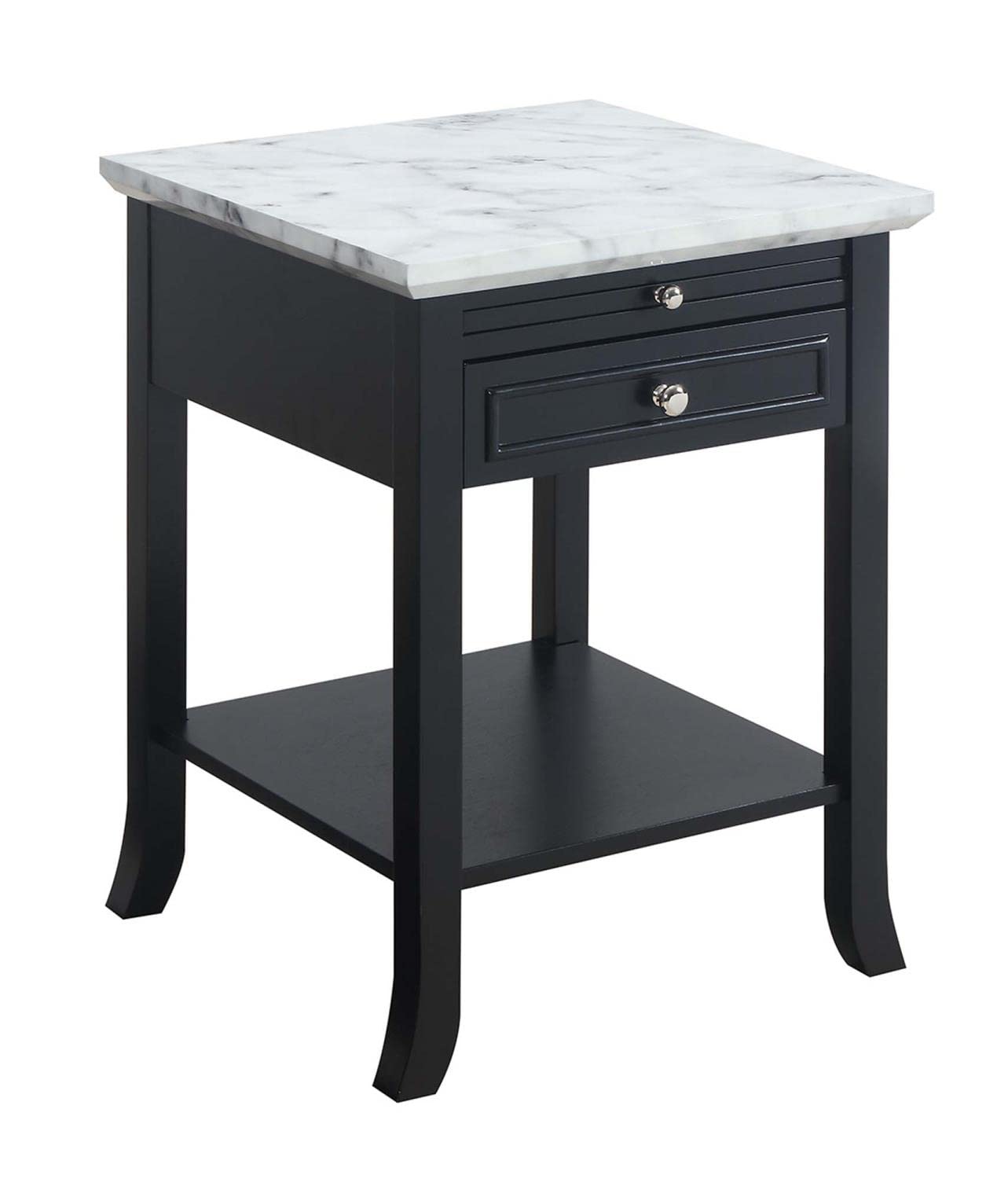 Convenience Concepts American Heritage Logan End Table With Drawer And Slide, White Faux Marble Top/Black