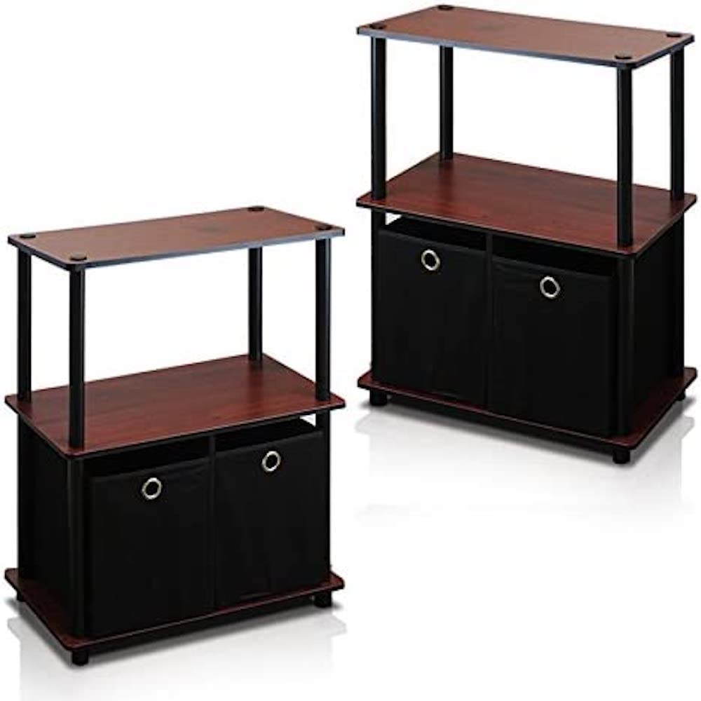 Furinno Go Green 3-Tier 2-Bins Multipurpose Storage Shelf, 2-Pack, Dark Cherry/Black