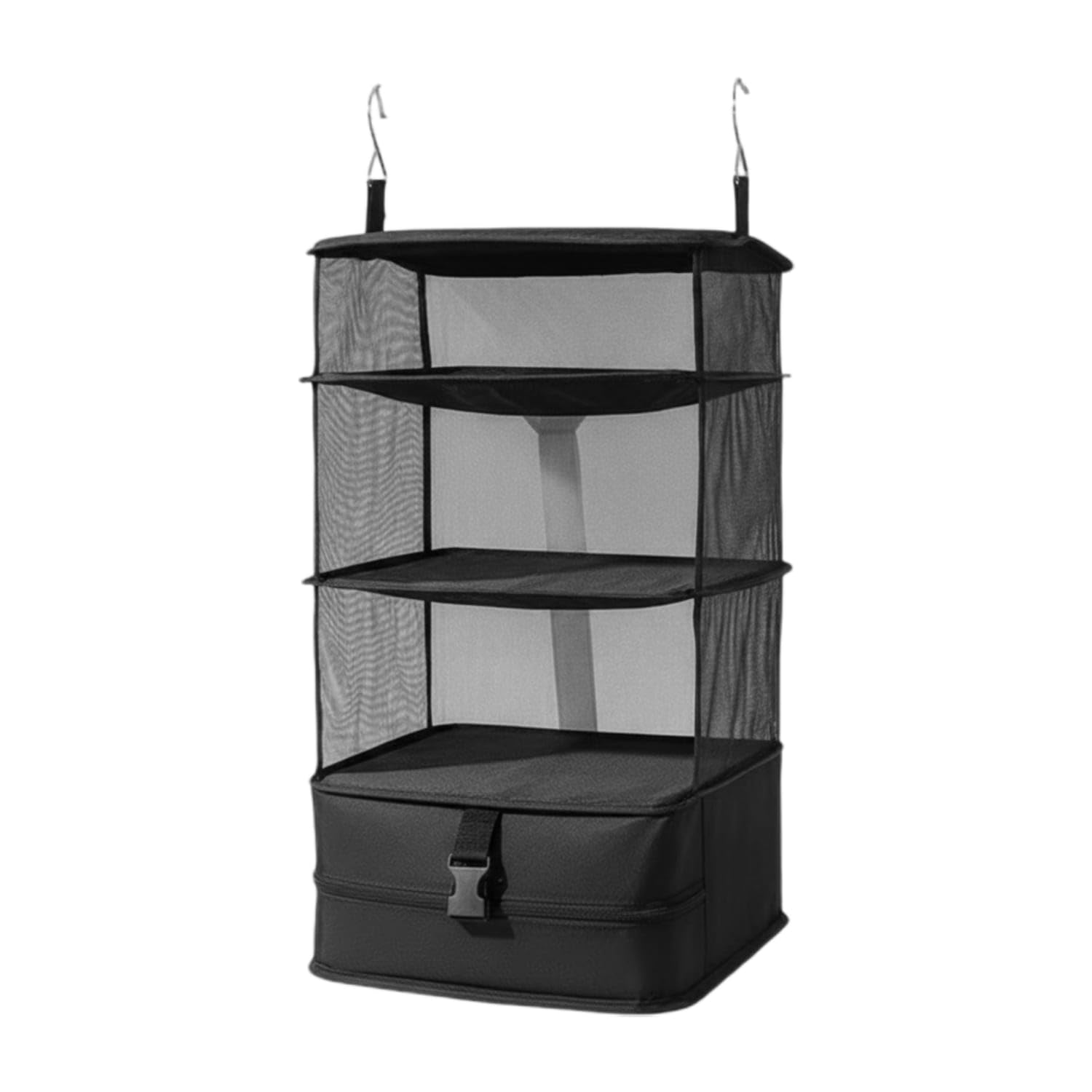 Ujeavette Divided Tiers Zippered Hanging Organizer Rigid Frame 4 Tier Hanging Closet Organizer, Black