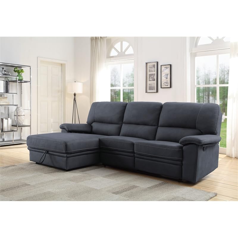 Acme Trifora Reclining Storage Sectional Sofa in Dark Gray Fabric
