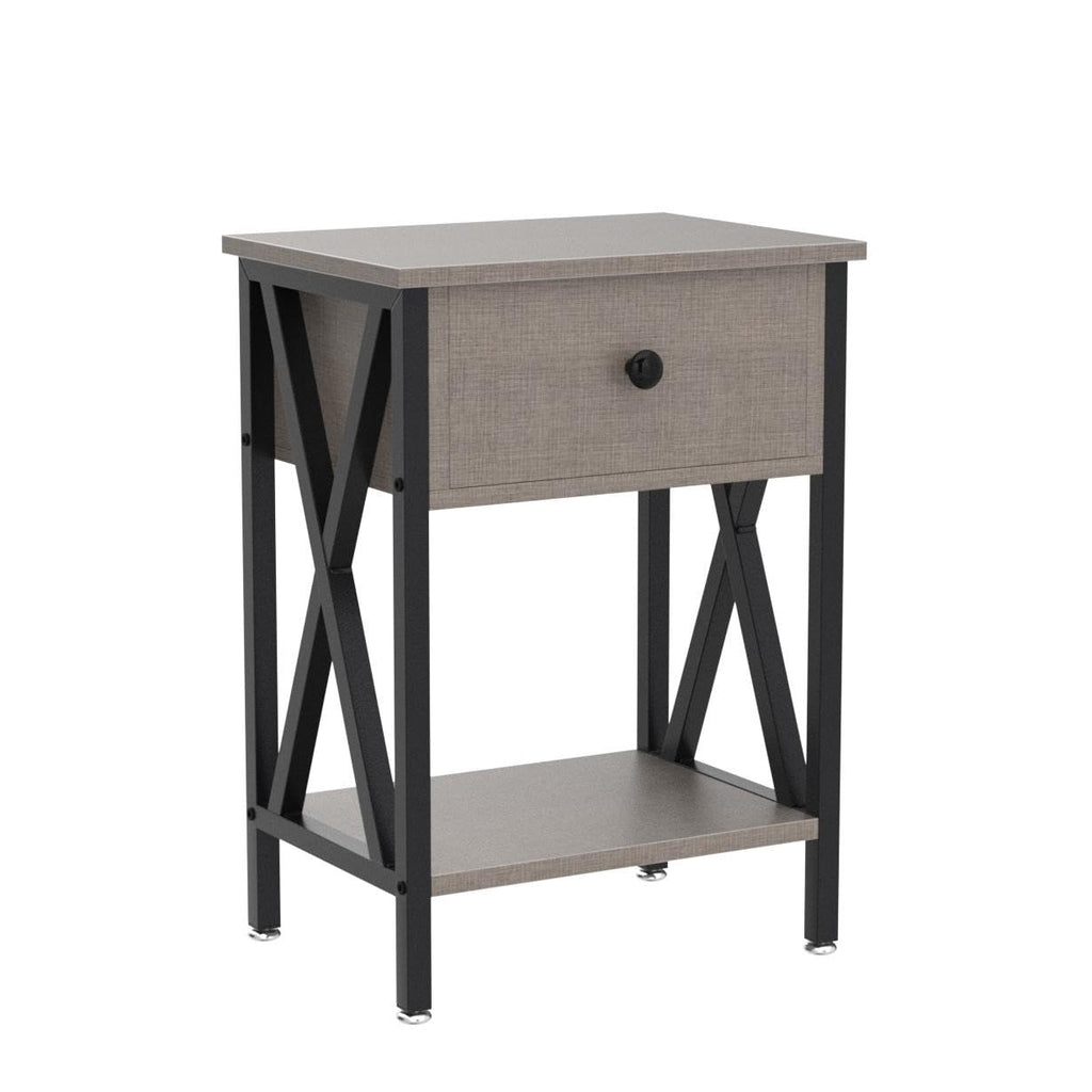 Vecelo Nightstand,Side End Table With Drawer,Storage Shelf For Living Room Bedroom,Modern Style,Set Of 2, Hemp Gray
