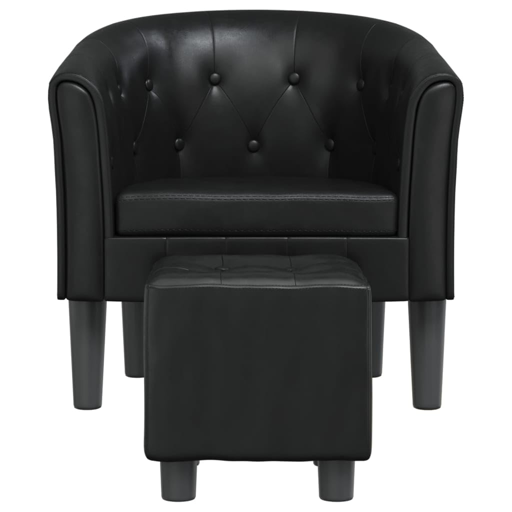 vidaXL Modern Tub Chair with Footstool in Elegant Black Faux Leather - Comfort Enhanced with Padded Seat and Backrest for Living Room, Bedroom, or Office