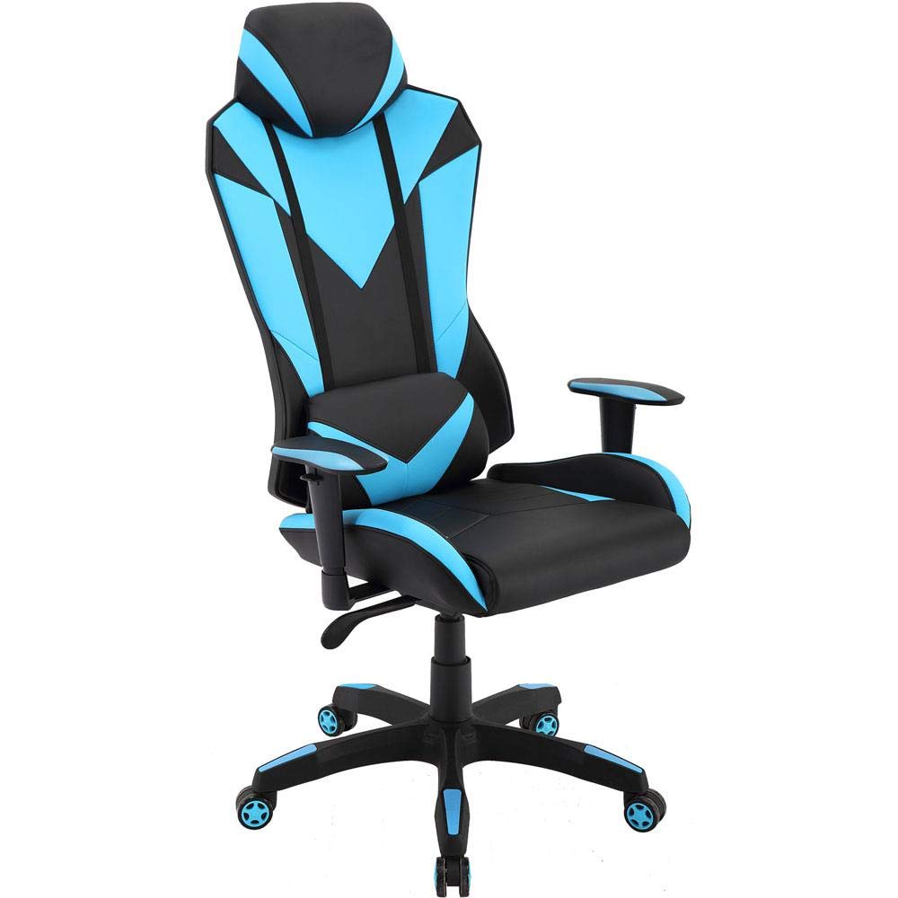 Hanover Commando Ergonomic High-Back Electric Adjustable Gas Lift Seating And Lumbar Support, Gaming Chair, Blue/Black