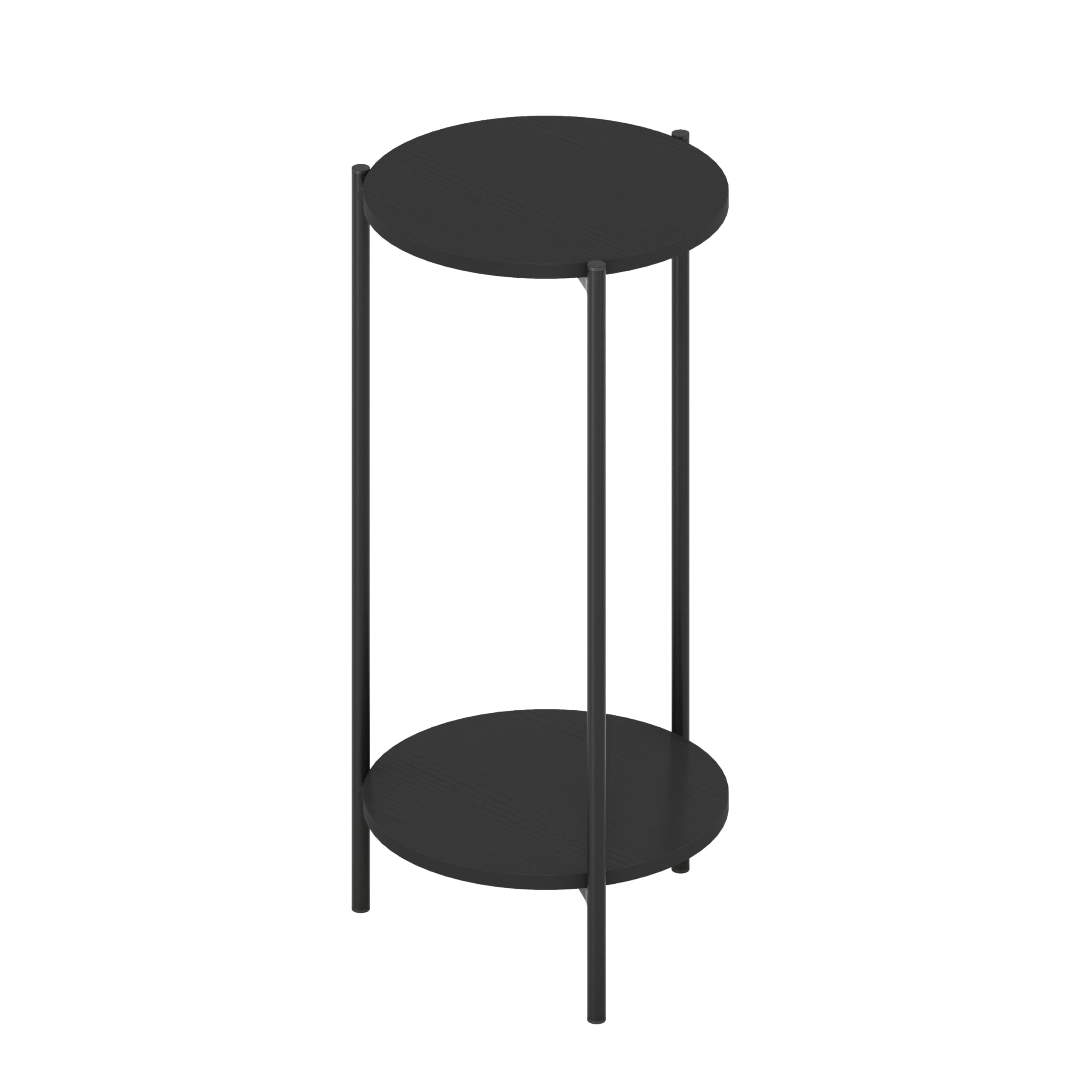 Furinno Besi 2-Tier Modern Tall Round Side End Table With Sturdy Metal Legs, 11.57 (W) X 8.16 (H) X 4.36 (D) Inches, Americano