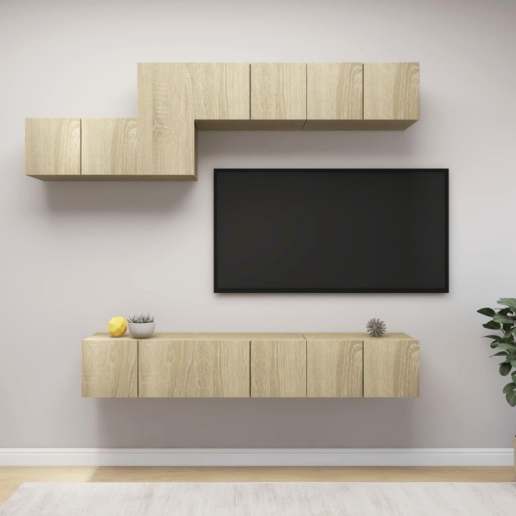 vidaXL TV Cabinet Set 7 Piece Home Living Room Furniture TV Stand HiFi Stereo Cabinet Media Unit Entertainment Center Sonoma Oak Engineered Wood