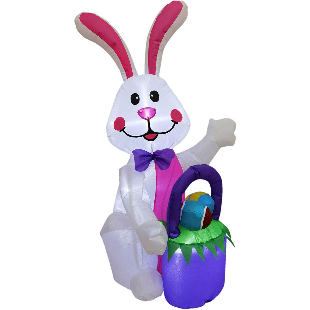 4-Ft. Tall Bunny Rabbit With Easter Basket, Outdoor/Indoor Blow Up Spring Inflatable With Lights