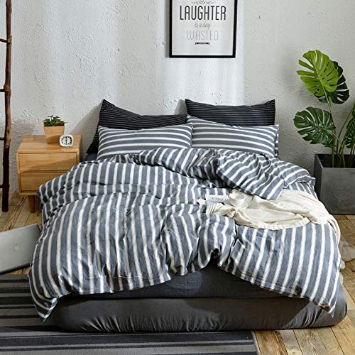 F.Y.Dreams 100% Washed Cotton Duvet Cover For Weighted Blanket 48X72 Inches With 8 Ties, Zipper On Long Side/Stripe Grey/Just Du