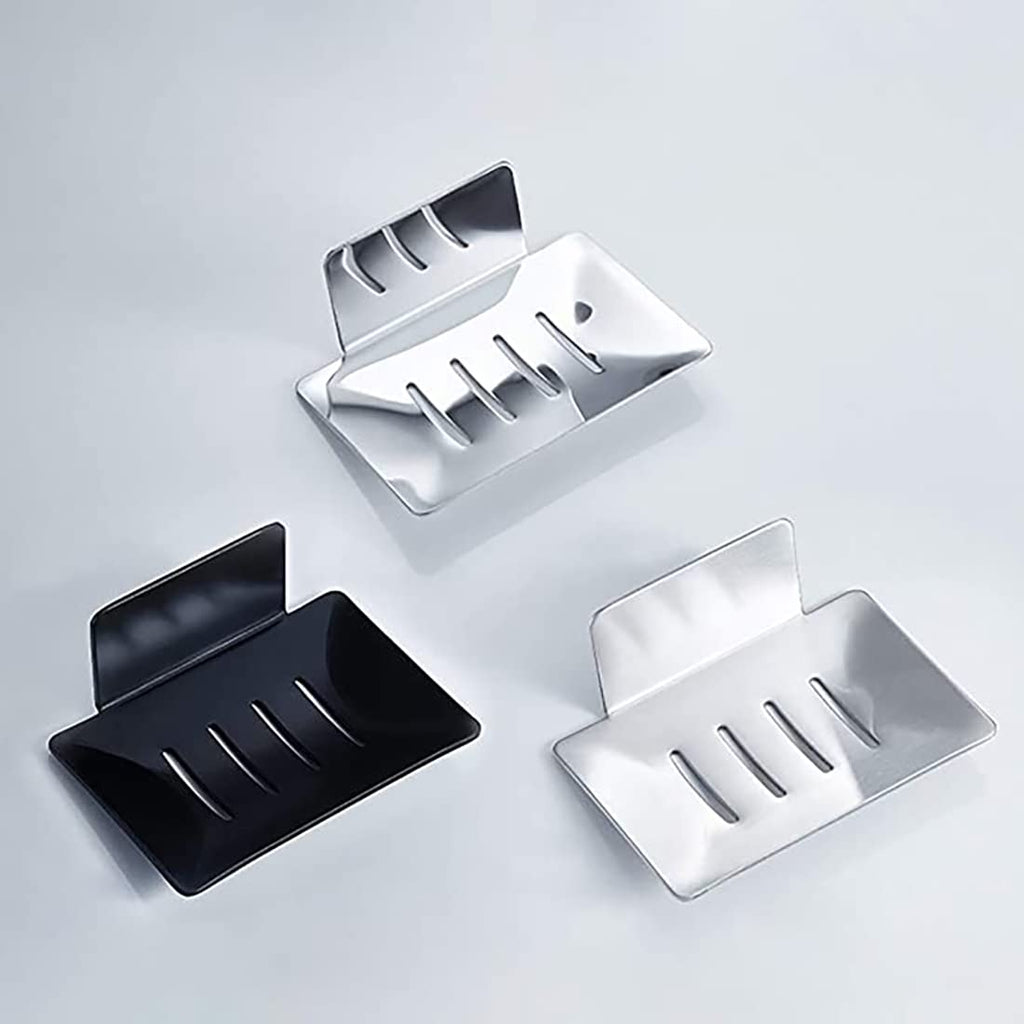 Chrunone Self-Adhesive Soap Dish For Shower, Aluminum Bar Soap Holder Dishes For Bathroom Black