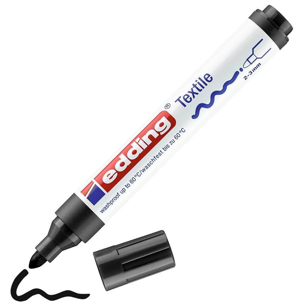 Edding 4500 Textile Marker - Black - 1 Pen - Round Nib 2-3 Mm - Permanent Fabric Markers For Drawing On Textiles, Wash-Resistant