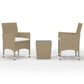 vidaXL Bistro Set 3 Piece - Poly Rattan and Tempered Glass - Beige Patio Chair with Cream White Cushions - Outdoor Furniture for Balcony, Deck, Backyard, Porch