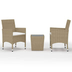 vidaXL Bistro Set 3 Piece - Poly Rattan and Tempered Glass - Beige Patio Chair with Cream White Cushions - Outdoor Furniture for Balcony, Deck, Backyard, Porch