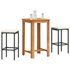 vidaXL 3-Piece Patio Bar Set-Black Poly Rattan and Solid Acacia Wood, Square Table with Oil Finish, Cream White Seat Cushions, Standard, 3295267