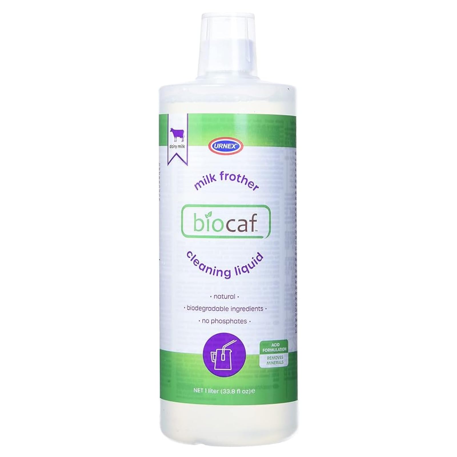Biocaf Espresso Machine Milk Cleaning Liquid - 1 Liter - Safe Biodegradable Phosphate-Free and Odorless for Auto-Frother, Steam 