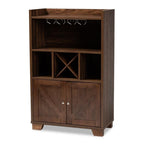 Baxton Studio Carrie Transitional Farmhouse Walnut Brown Finished Wood Wine Storage Cabinet