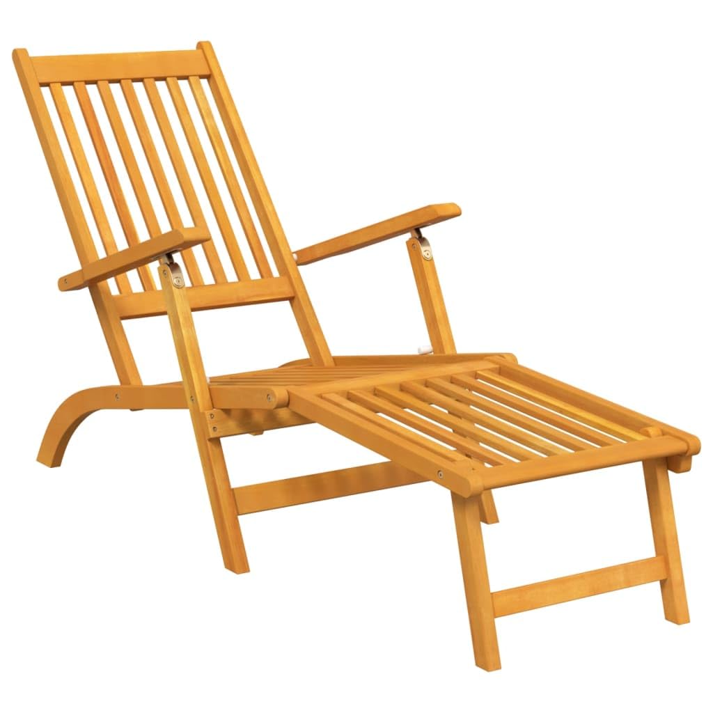 vidaXL 2X Solid Wood Acacia Patio Deck Chairs with Footrests Garden Outdoor Terrace Balcony Wooden Folding Chaise Lounge Sun Lounger Furniture