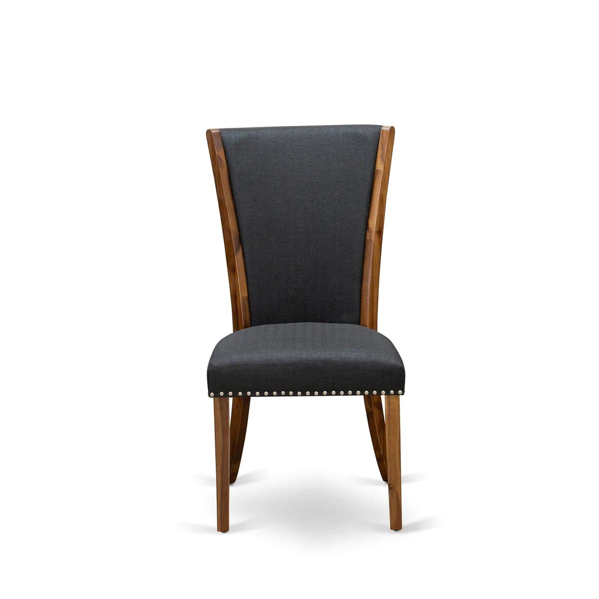 East West Furniture Vep8T24 Verona Parson Dining Chairs - Nailhead Trim Black Color Linen Fabric Upholstered Chairs, Set Of 2, Walnut