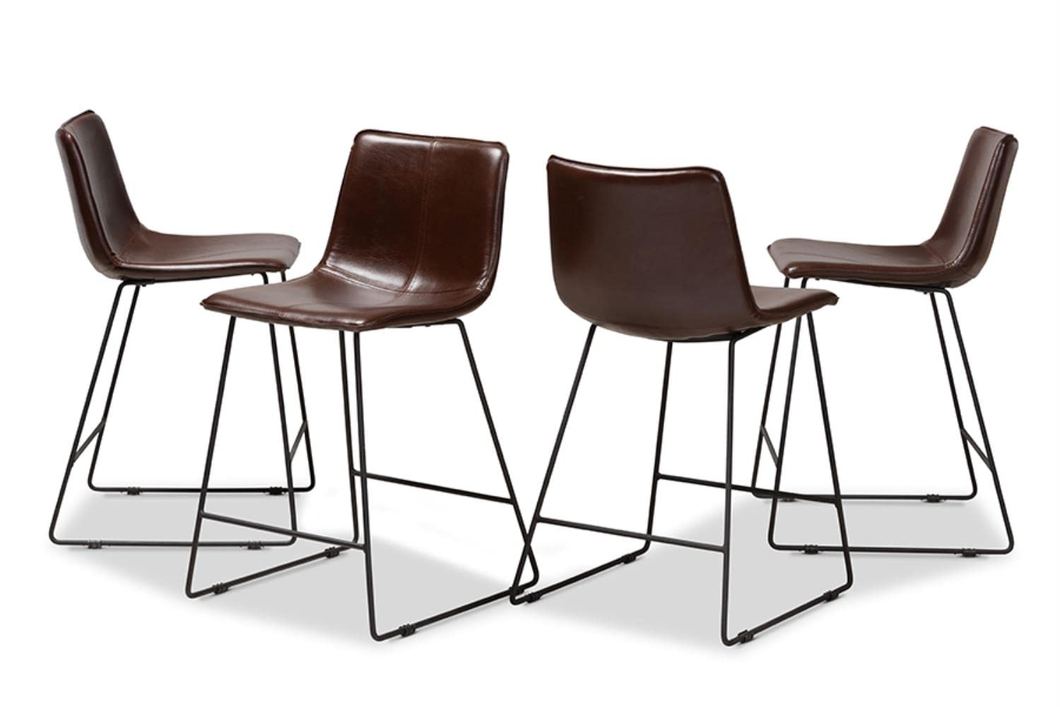 Baxton Studio Carvell Rustic and Industrial Dark Brown Faux Leather Upholstered Pub Stool Set of 2