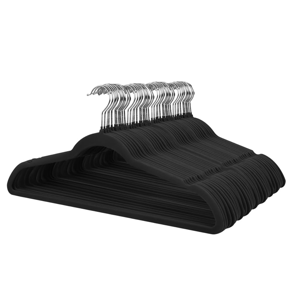 Stormix 52 Pack Velvet Hangers, 17.3 x 8.9 Inches Clothes Hangers, Non Slip Dresses Hangers with Shoulder Notches for Adult Blac
