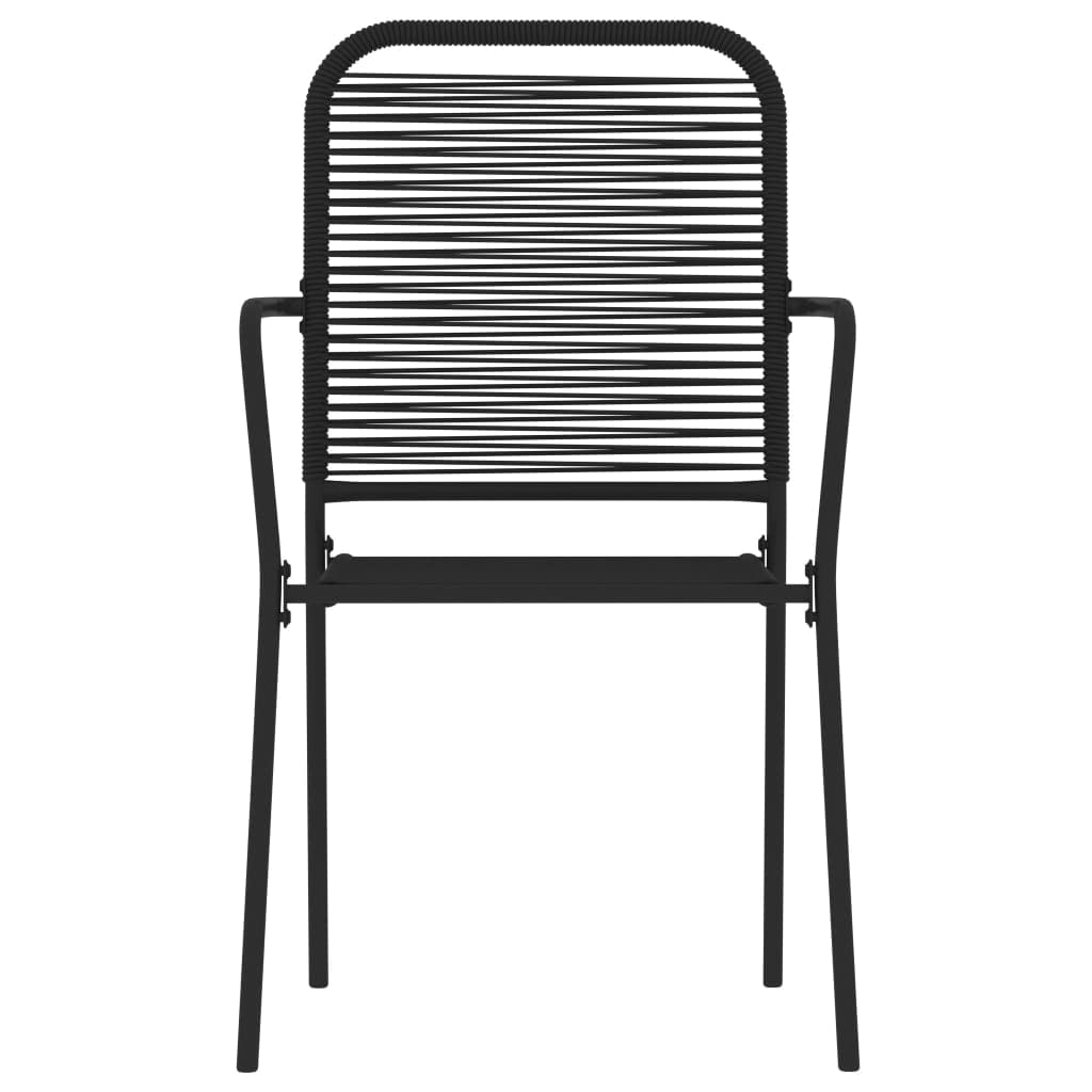 vidaXL 7 Piece Patio Dining Set – Black, Outdoor Furniture with Powder-Coated Steel Frame and Twined Cotton Rope Chairs for Garden, Terrace, Kitchen