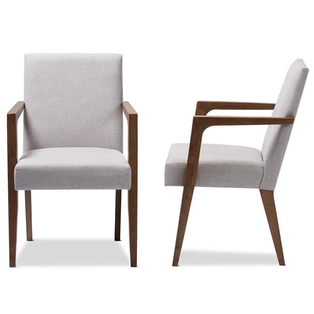 Baxton Studio Andrea Upholstered Arm Chair in Gray Beige (Set of 2)