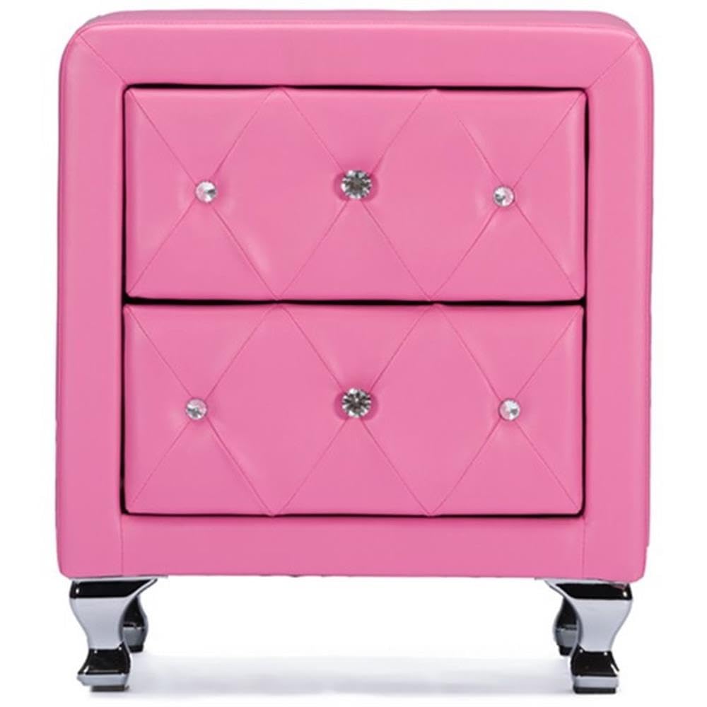 Baxton Studio Stella Crystal Tufted Pink Leather Modern Nightstand