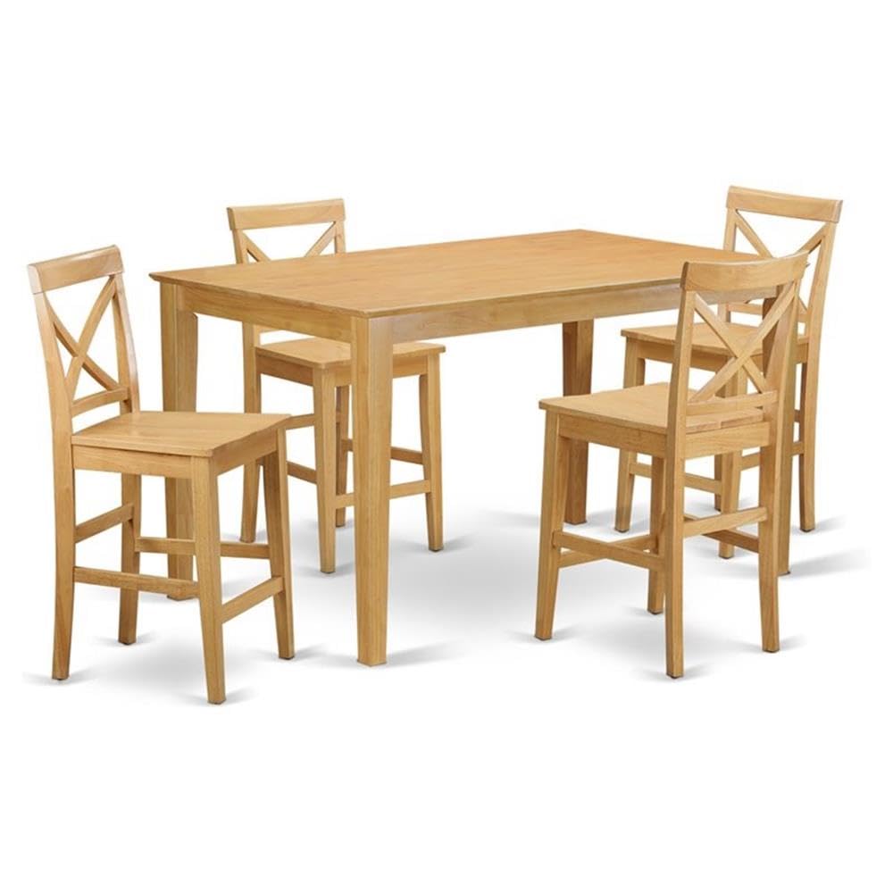 East West Furniture CAPU5H-OAK-W 5 Piece Counter Height Pub Set Includes a Rectangle Dining Table and 4 Dining Room Chairs, 36x60 Inch, Oak