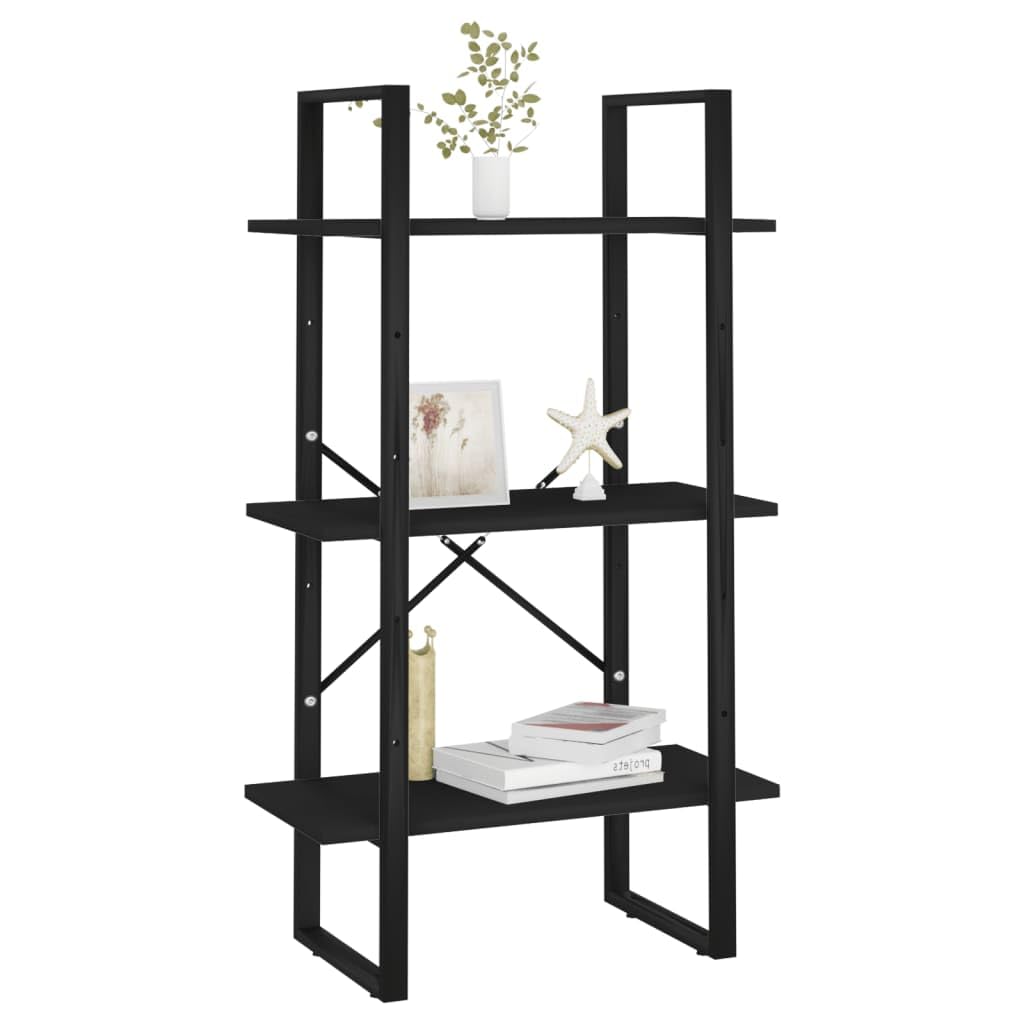 vidaXL Engineered Wood Storage Shelf – Metal and Wood Freestanding Bookshelf/Display Stand – Spacious Shelving Unit for Home, Office, Workshop – Sturdy Black Storage Rack