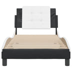 vidaXL Bed Frame with Headboard in Faux Leather Twin XL – Stylish Black & White Design, Excellent Support, Comfortable Foam-Filled Cushion