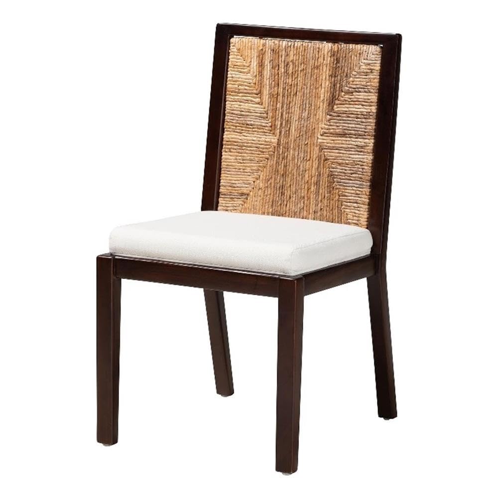 Baxton Studio Joana Modern Bohemian Dark Brown Mahogany Wood and Natural Abaca Dining Side Chair
