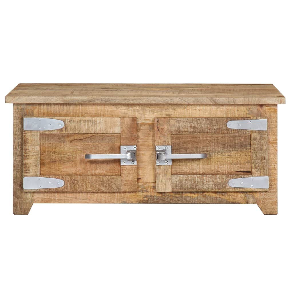 vidaXL Square Coffee Table in Farmhouse Style ?27.6" Solid Mango Wood with Polished and Lacquered Finish ?Handmade Wooden Table with Two Cabinets for Storage