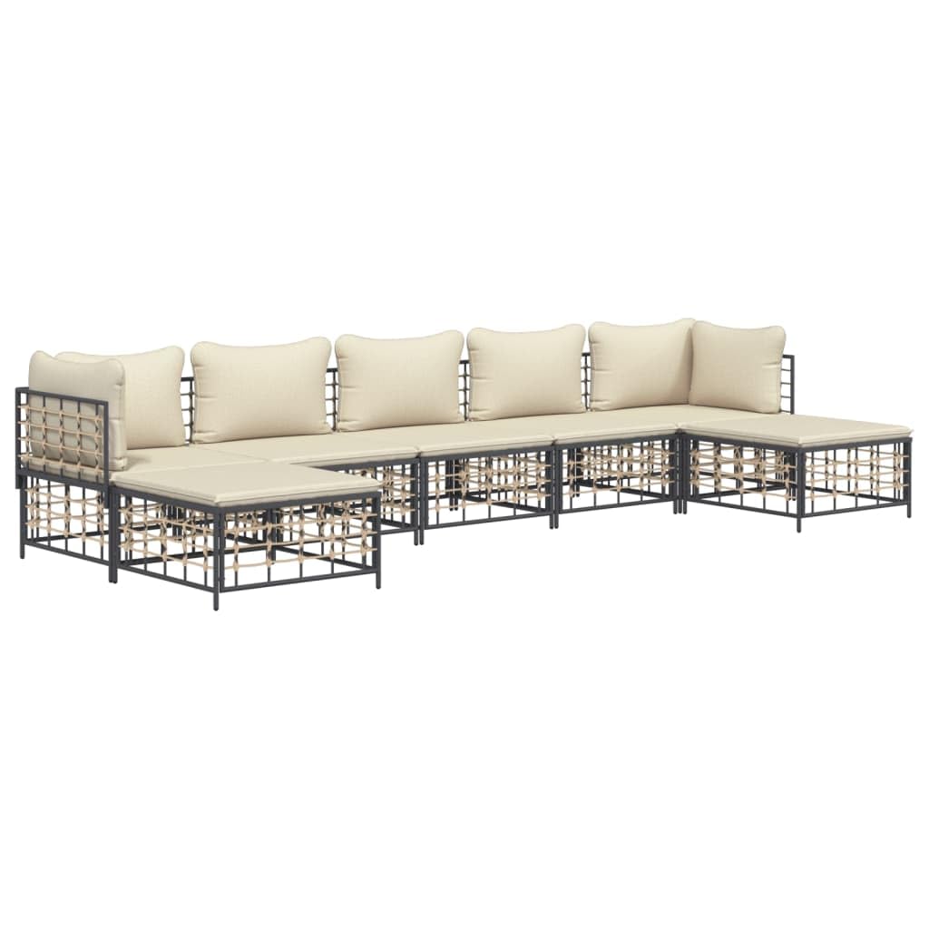 vidaXL 7 Piece Patio Lounge Set - Durable and Weather-Resistant Anthracite Poly Rattan with Cushions, Modular Design for Garden 