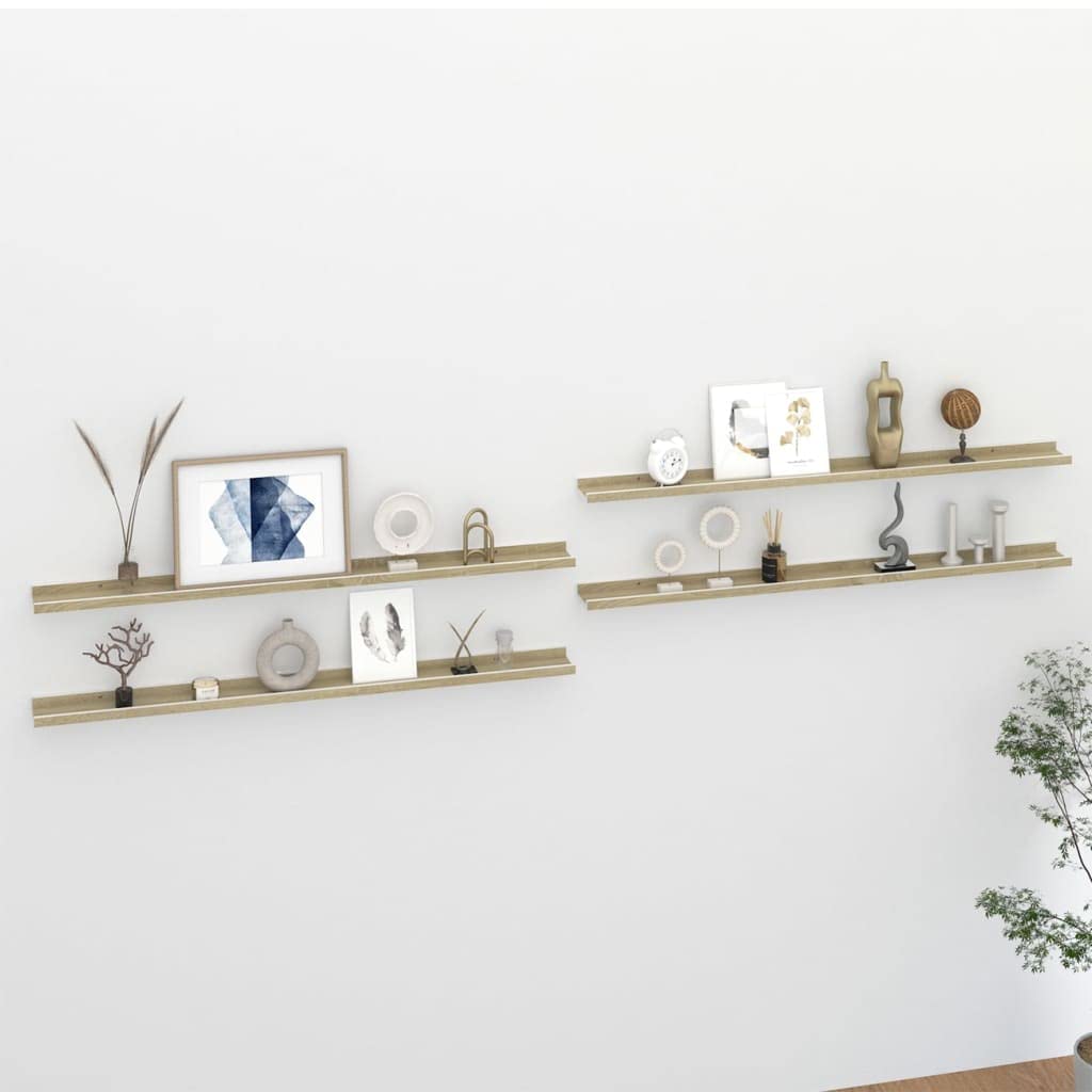 Wall Shelves -SKM Wall Shelves 4 pcs White and Sonoma Oak 45.3&quot;x3.5&quot;x1.2&quot;