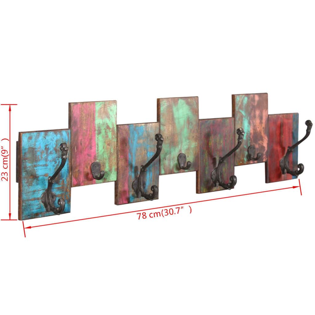 vidaXL Solid Reclaimed Wood Multicolor Coat Rack - Handcrafted Wall Hooks for Clothes/Hats/Bags, 30.7" x 9", Styled for Entryway/Bedroom