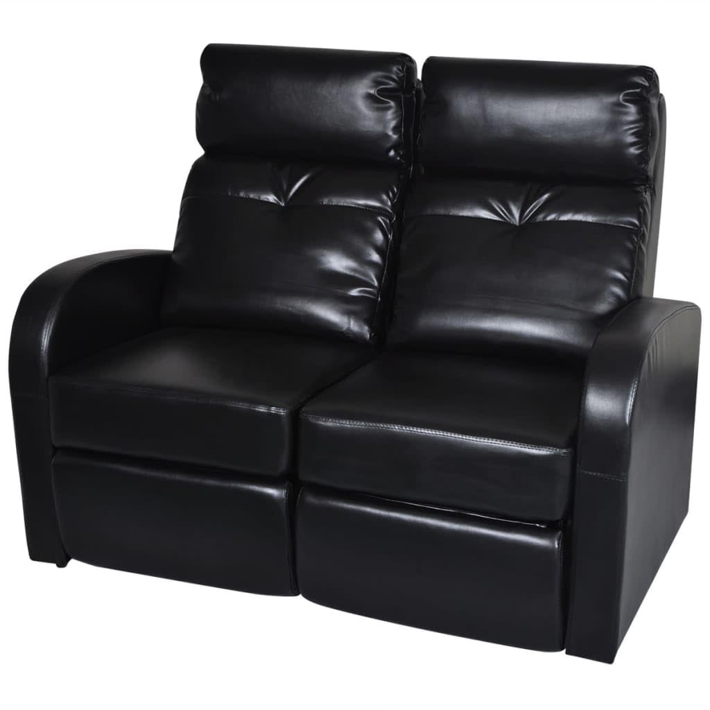 vidaXL 2-Seater Sofa – Modern Reclining Armchair with Wide Seats, Black Faux Leather Upholstery, for Living Room, Cinema Rooms, and Offices