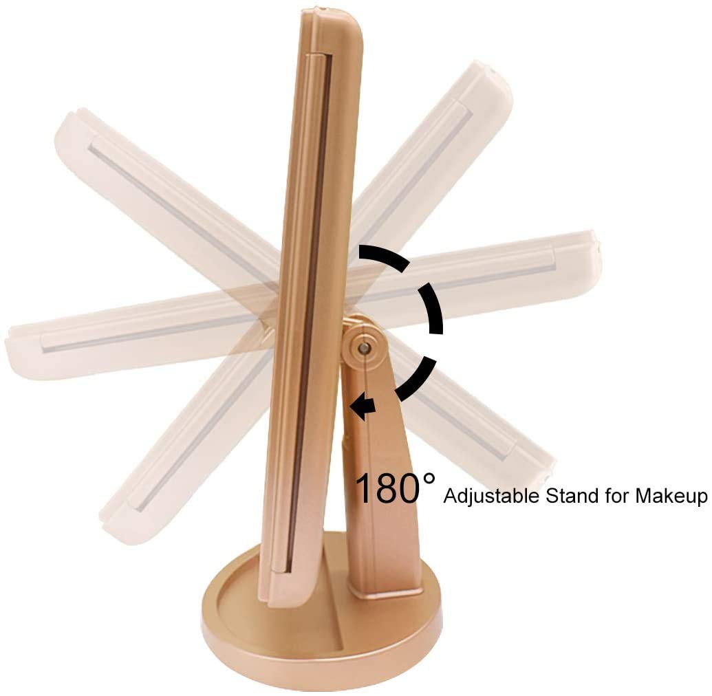 Infitrans 3 Folds Lighted Vanity Makeup Mirror,1X/2X/3X Magnification, 21 Led Light Bright Table Mirror With Touch Screen,180 Ad